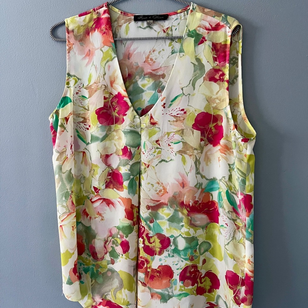 Rose & Olive Colorful Floral Sleeveless Blouse